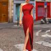 Lady Petticoats Plus Size Women Ball Evening Dress Sleeveless One Shoulder Solid Color Slim Fit Tight Waist Dress-up