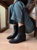 Autumn and winter retro V-mouth small square head short boots women's inner height increase western boots soft leather rear zipper thin women's boots