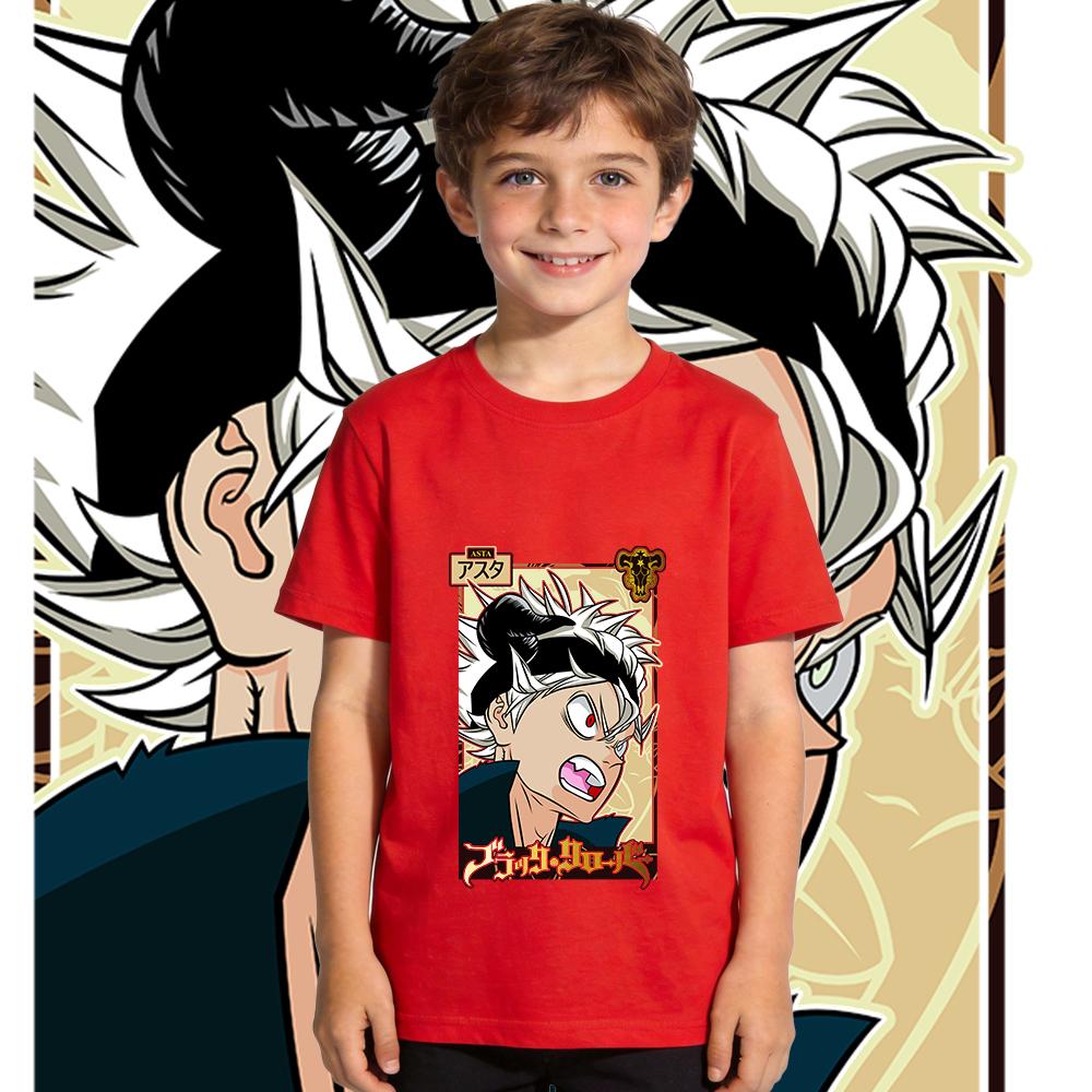 Black Clover Asta Anime Graphic Cotton Tee Kids Casual Wear Short Sleeve Summer T Shirt for Boys and Girls