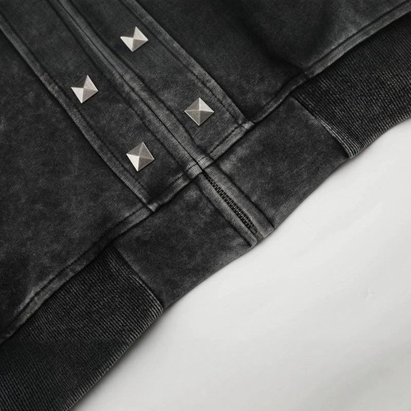 Unisex Streetwear Hooded Zip-Up Sweatshirt With Rivet Detail Cotton Blend Loose Fit Casual Wear
