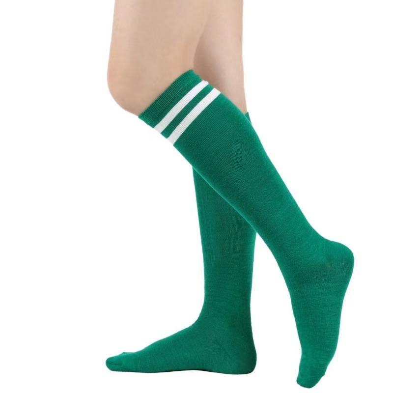 Женские полосатые носки выше колена - Теплая хлопковая смесь черного, белого и серого цветов