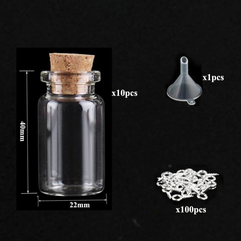 5-10pcs Small Mini Glass Bottles Jars with Cork Stoppers, 100pcs Eye Screws and 1pcs Small Funnels DIY Jewelry Making