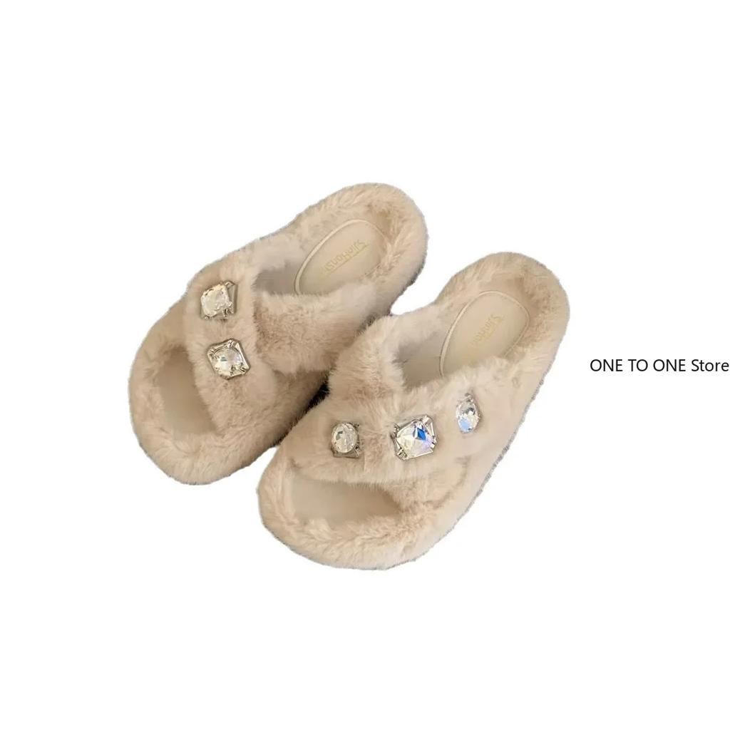 Мода 2025 Домашние Женские Тапочки Шлепанцы Желейные Вьетнамки Меховые Слайдеры Модная Платформа 2024 Блестящие Плюшевые Роскошные Хрустальные Блестящие Слайдеры