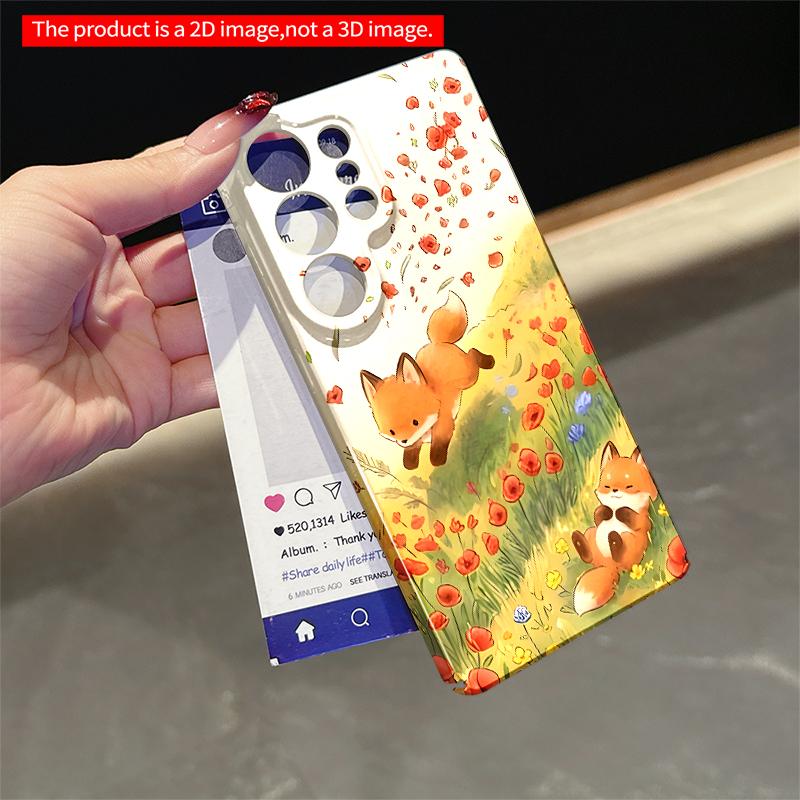 2DFlat Samsung phone case Foxes in Poppy Field ?? Applicable to Galaxy S23 S24 S25ULTRA S26 A12 A14 A15 A16 A54 A55