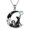 Cat Moon Necklace Black Cat Moonstone Necklace for Women Gothic Jewelry Gift for Mother's Day Anniversary