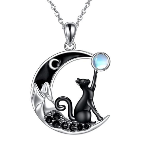 Cat Moon Necklace Black Cat Moonstone Necklace for Women Gothic Jewelry Gift for Mother's Day Anniversary