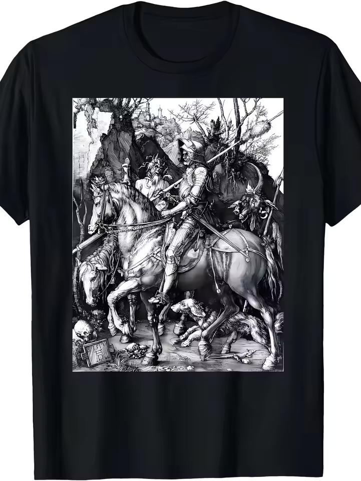 Men'S Medieval Knight Battle Design Print Graphic T Shirt Cotton Tee Women Summer Novelty Oversize Streetwear Vintage Harajuku