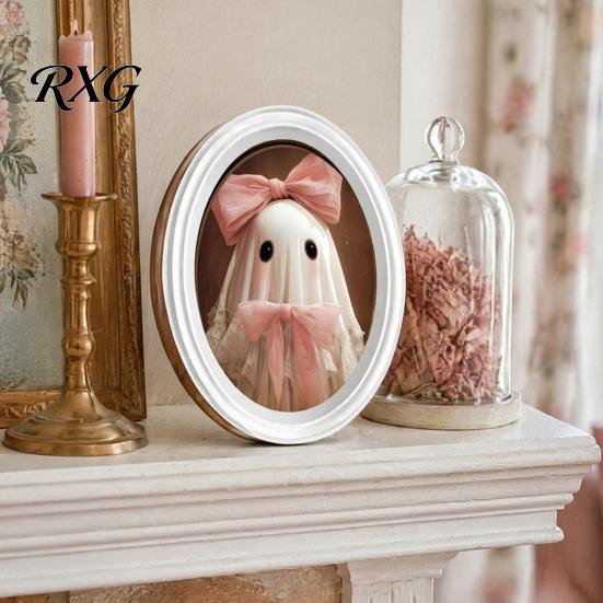 Halloween Home Decor Set Ghost Oval Photo Frame, Cute Table Sign, Decorative Framed Frames for Picture, Creative Wall Art Mantel Living Room
