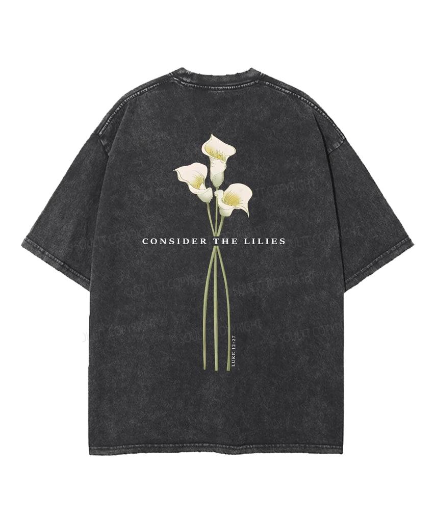 Consider The Lilies Calla Lily Graphic Vintage Acid Washed T-Shirt Men Women Oversized Short Sleeve Crew Neck Retro Casual Tops