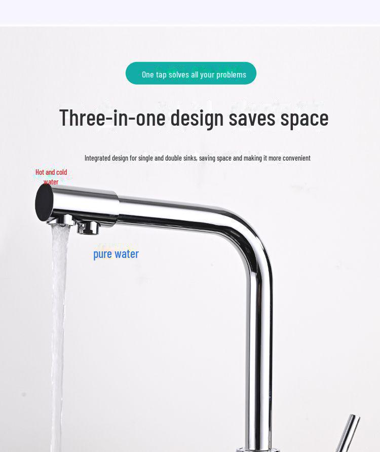 Rotatable Brass Kitchen Faucet: 3-in-1 Hot & Cold Water Purification with Splash-Proof Design