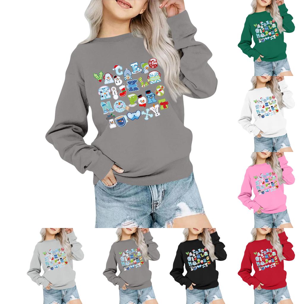 Kids' Fashion Loose-Fit Casual Long-Sleeve Christmas Print Oversized Crewneck Sweatshirt