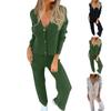 Women's Long Sleeved Breasted V-neck Knitted Cardigan, Tied Long Pants Sweater Set
