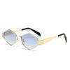 Polygonal rhombus-shaped metal sunglasses for women, featuring wide temples