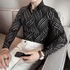 Bronzing Striped Men Shirts Autumn Fashion Long Sleeve Male Dress Shirt Club Party Wear Social Casual Blouse Homme
