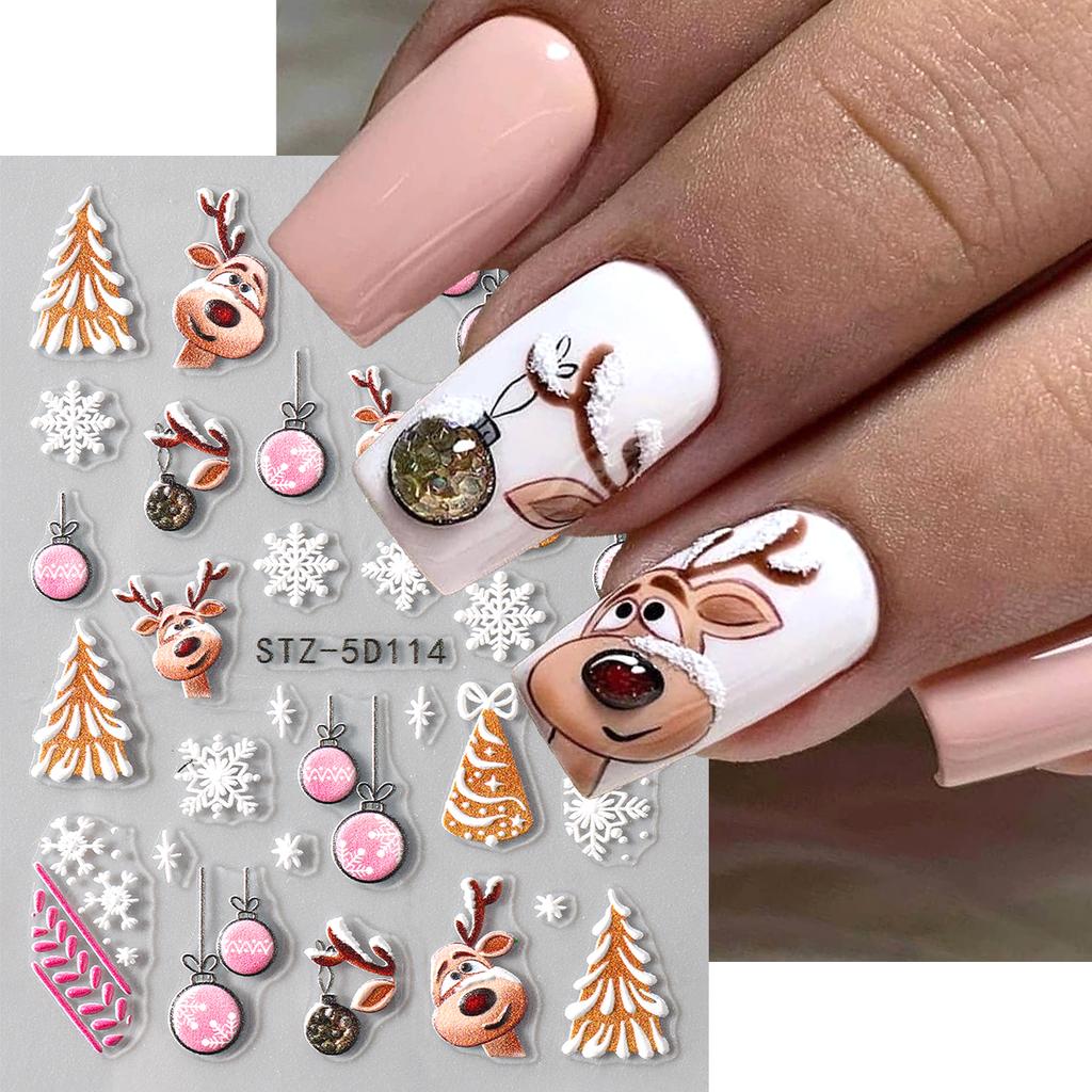 Xiaomi 2pcs Christmas Reindeer Santa Claus Nail Art Sticker Embossed Snowflakes Ornament Designs Nail Decals Xmas Decorations Manicure