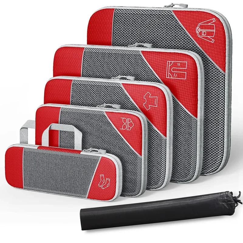 3/6PCS Compressed Packing Cubes Travel Storage Organizer Set with Shoe Bag Mesh Visual Luggage Portable Lightweight Suitcase Bag