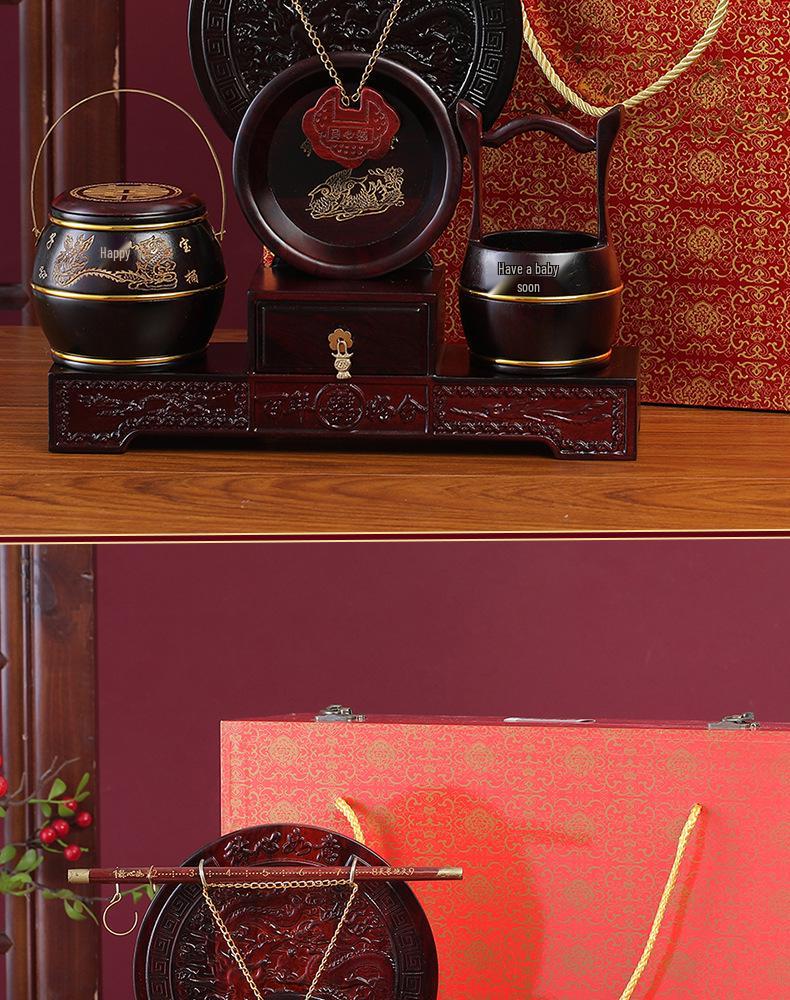 High-Grade Solid Wood Red Sandalwood Wedding Dowry Joy Bucket Ornament