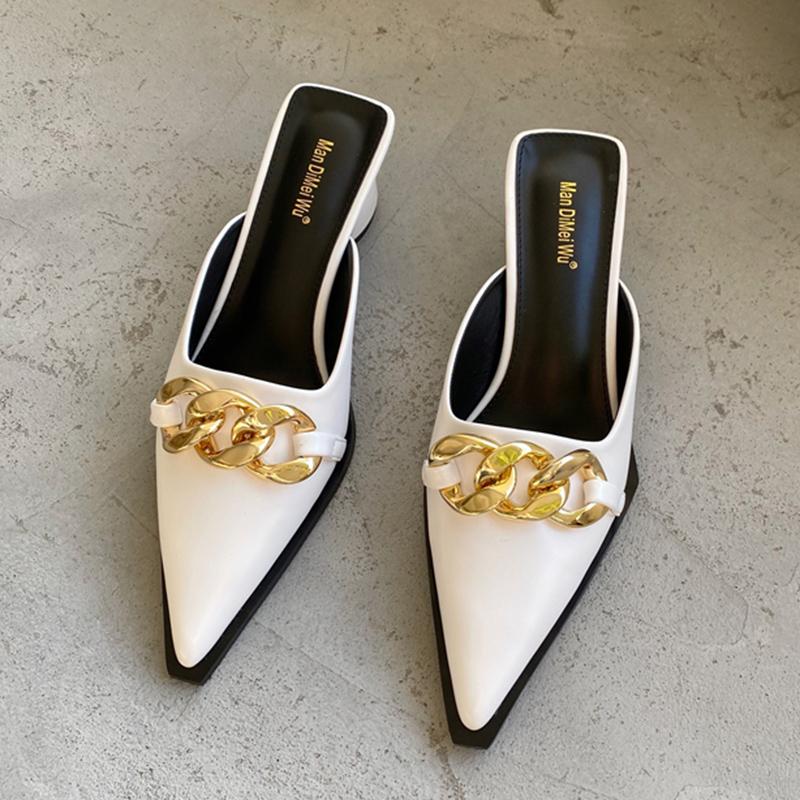 Summer Luxury Women Black High Heels Slippers Close Toe Block Heels Mules Designer Slip On Loafers Slides Party Shoes