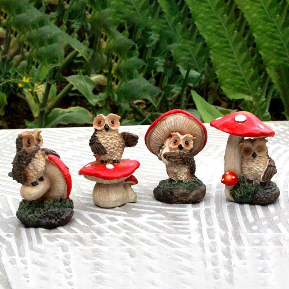 Креативная статуя животного, водонепроницаемая миниатюрная статуэтка, скульптура, сова, гриб, украшение для улицы