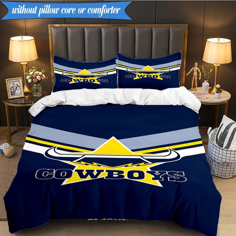 3PCS North Queensland Rugby Bedding Set 2D Printing (Includes 1 Duvet Cover + 2 Pillowcases Coreless), Bedroom decor,Fan gift