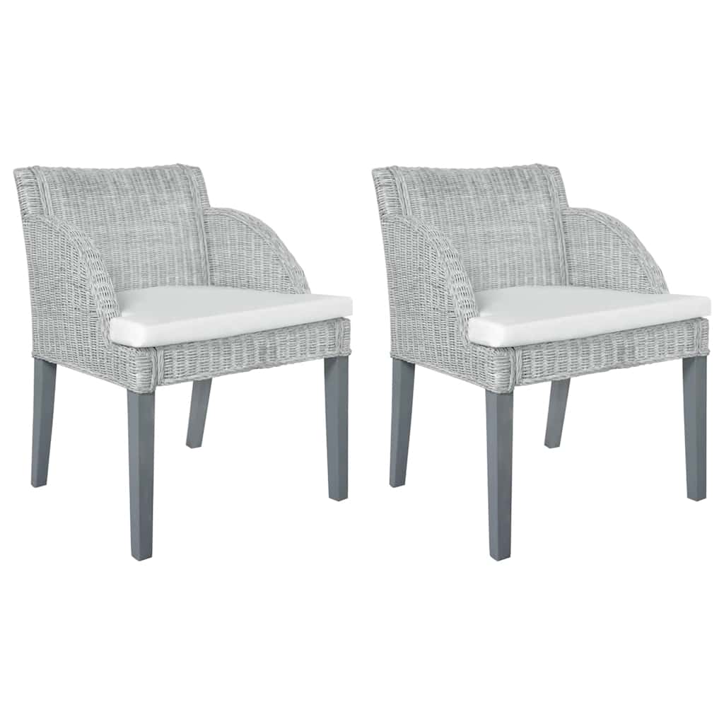 Dining Chairs with Cushions 2 pcs Grey Natural Rattan