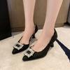 New Women's High Heels Fashion Rhinestone Pointed Square Buckle Stiletto Wedding Shoes Casual Ladies Slip On Mary Jane High Heel