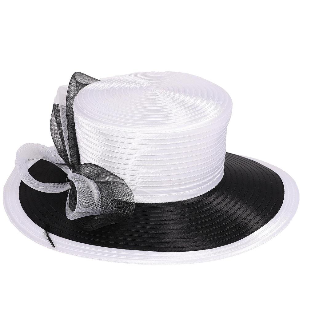 Women Derby Church Dress Fascinator Cloche Hat Wide Brim Tea Party Wedding Bucket Hat with Bow Accent