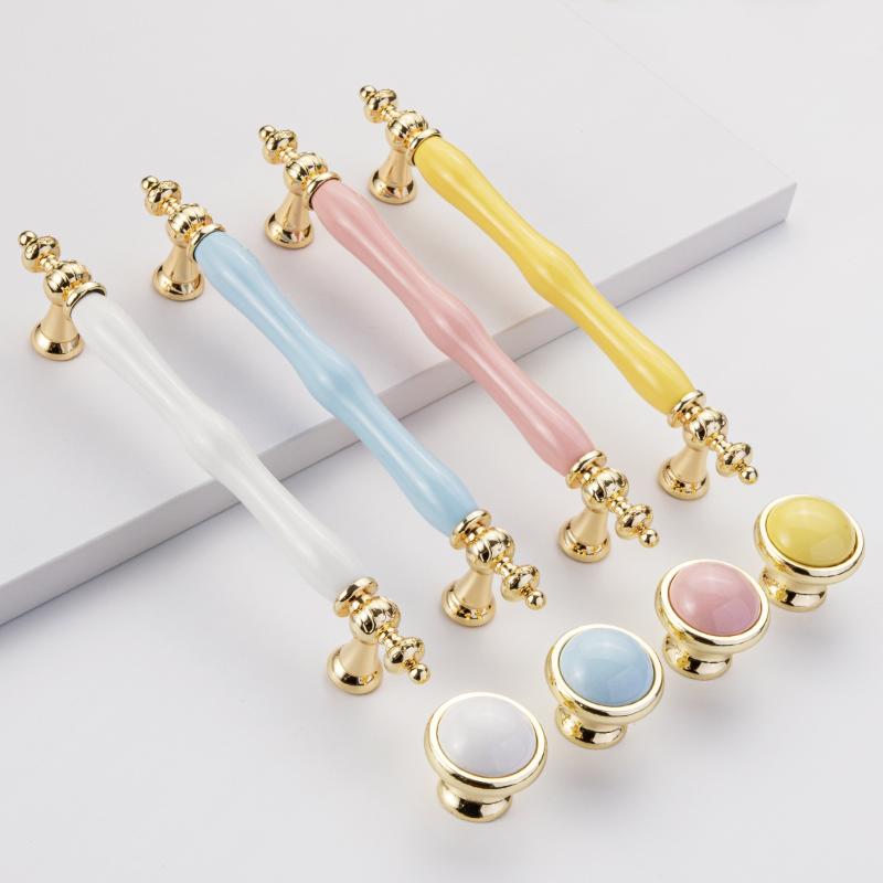 Modern Colored Ceramic Furniture Handle Golden Wardrobe Cabinet Handles Closet Door Knob Dressing Table And Drawer Pull Hardware