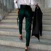 Women Pants Smooth Faux Leather Zipper Decor Slim Fit High Waist Zipper Button Closure Multi Pockets Solid Color Pencil Pants Long Trousers