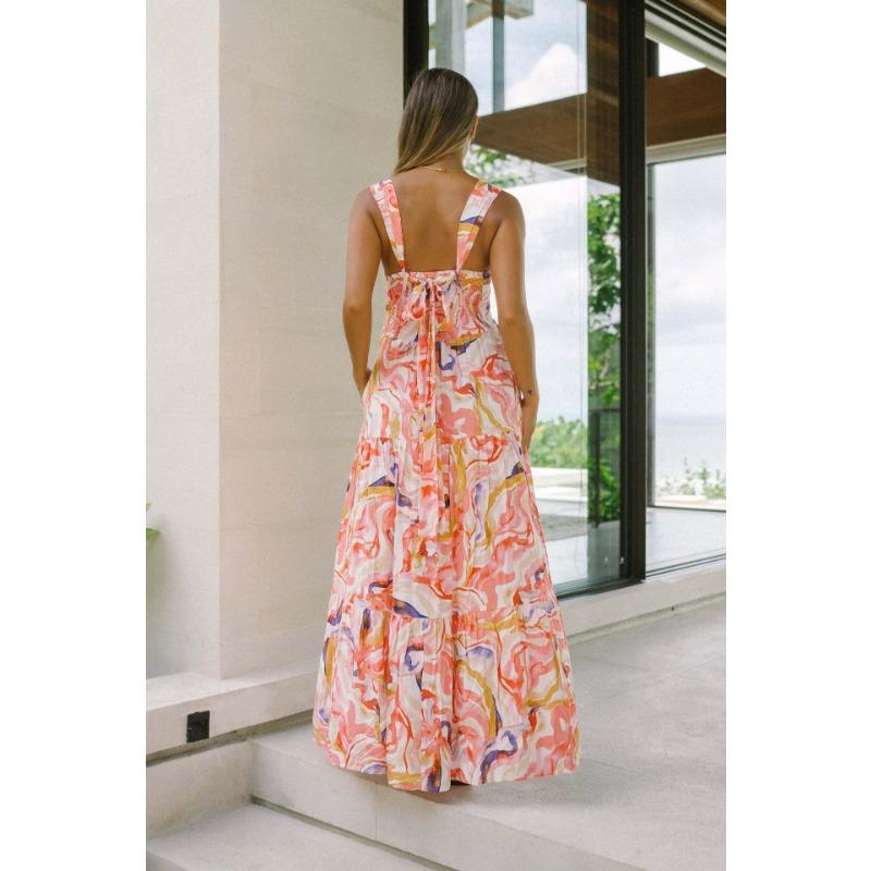 YYFS Женская мода лето весна цветочный узор принт без рукавов подтяжки с высокой талией повседневные платья