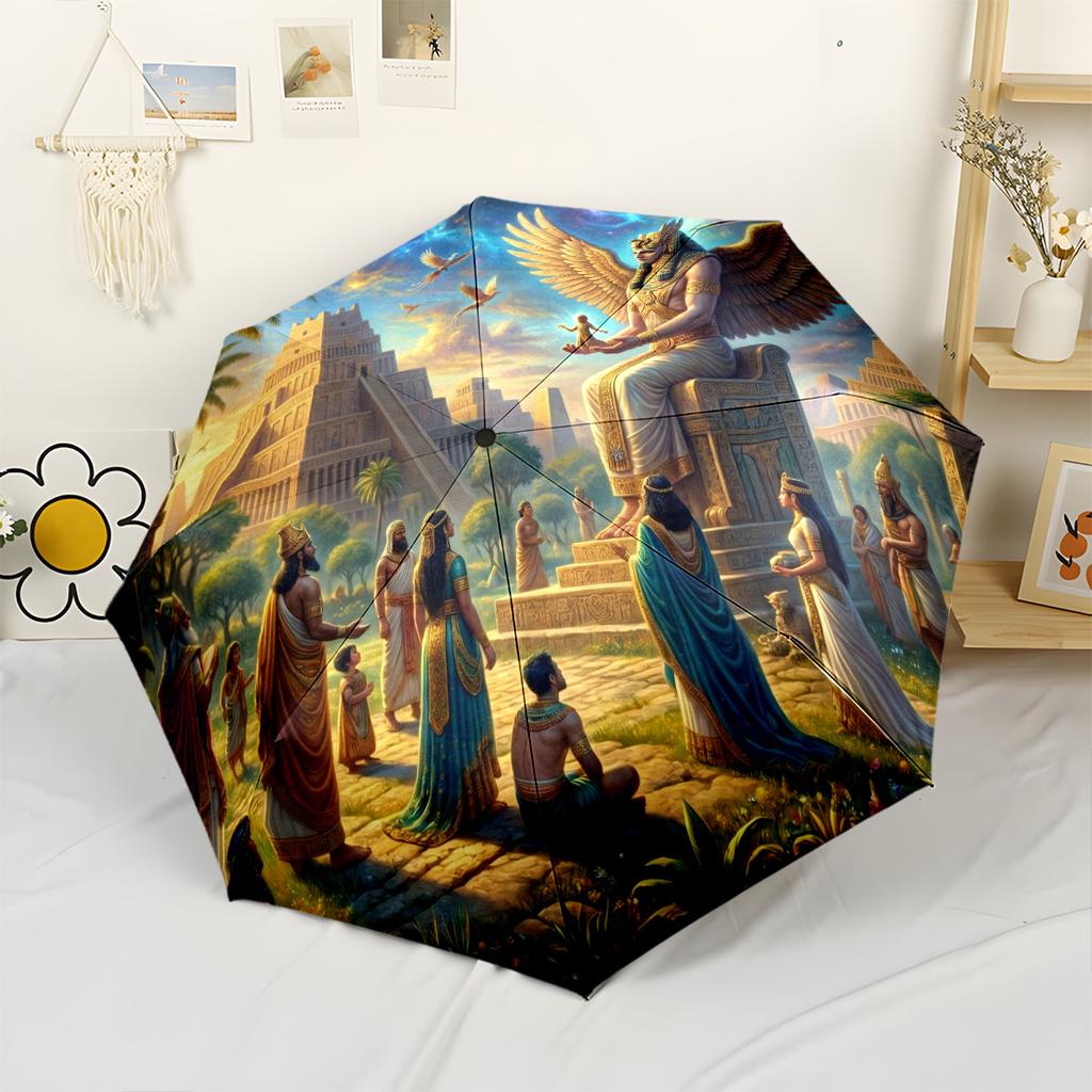 Aztec Sun Calendar Automatic Umbrella Retractable Design with 8-Rib Durability Durable Plastic & Iron Travel Essential Elegant Umbrella