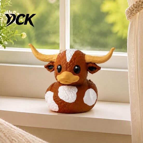 Miniature Animal Statue for Car Console Longhorn Calf Duck Resin Ornament, Country Style Cow Figurine Home Office Shelf Display Small Gift Lovers And