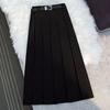 Плиссированная юбка с высокой талией и поясом, однотонная длинная юбка трапециевидной формы, длиной до щиколотки, офисный повседневный женский костюм, юбка