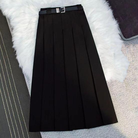 Плиссированная юбка с высокой талией и поясом, однотонная длинная юбка трапециевидной формы, длиной до щиколотки, офисный повседневный женский костюм, юбка