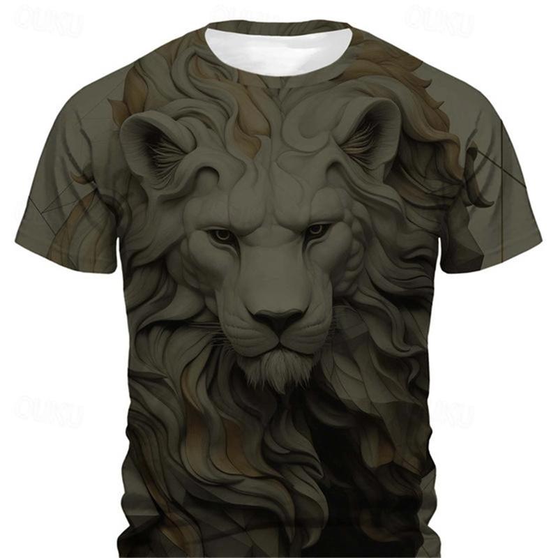 3D Printing Lion Graphic Casual Men's T-shirt Daily Street Men's Short-sleeved Top Retro Men's Short Sleeve T-shirt