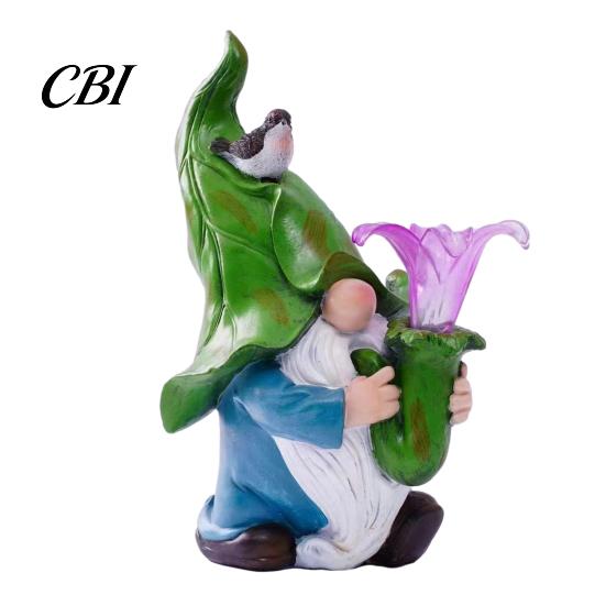 Solar Energy Garden Light Gnome Statue with Light, Cute Resin Watering/Holding Plaque/Pumping Waterproof Patio Decorative Figurine Water Sculpture for