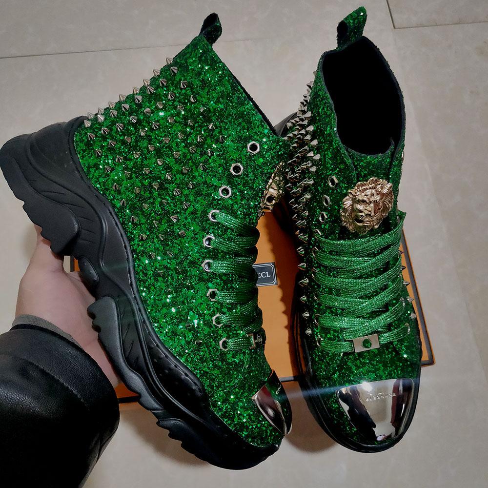 Роскошные ботинки с заклепками дизайнерские кроссовки мужские панк высокие золотые красные светлая подошва повседневная платформа обувь a2