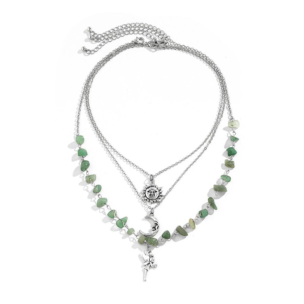 Pendant Necklace Sun Star Charms - Vintage Alloy Beaded Chain Layering for Everyday with Crescent Moon Boho-Chic 3Pcs/Set Fashion Jewelry Accessory