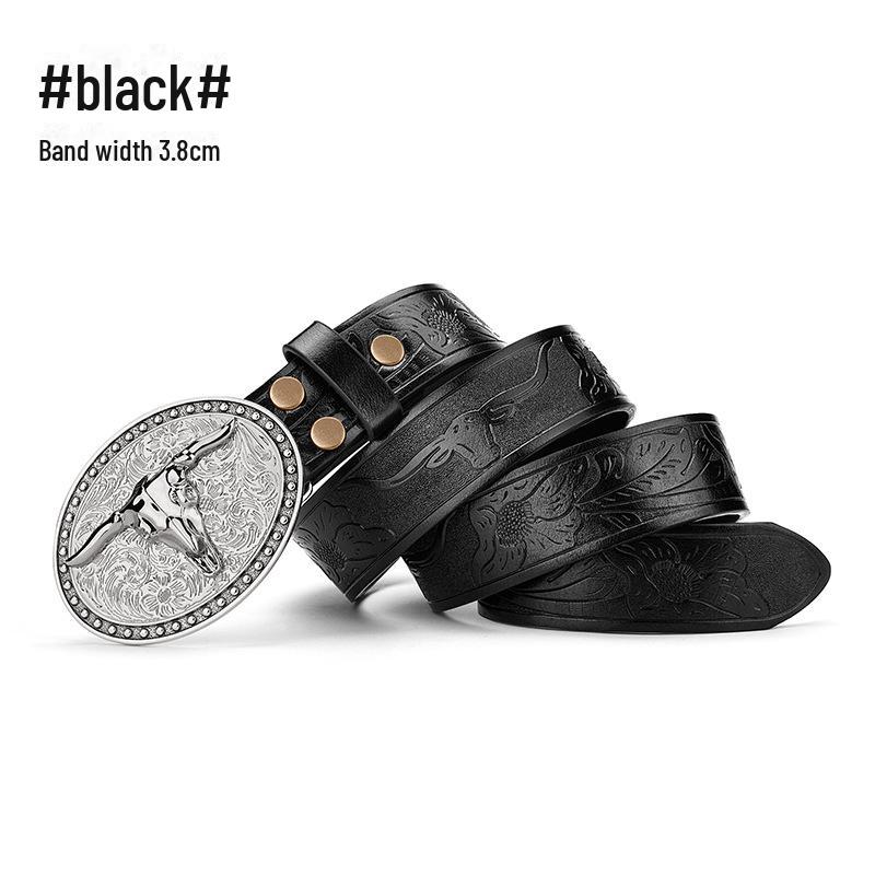 "Western Cowboy Leather Belt - Large Plate Trend, American Street Style, Youth Outerwear Accessory"