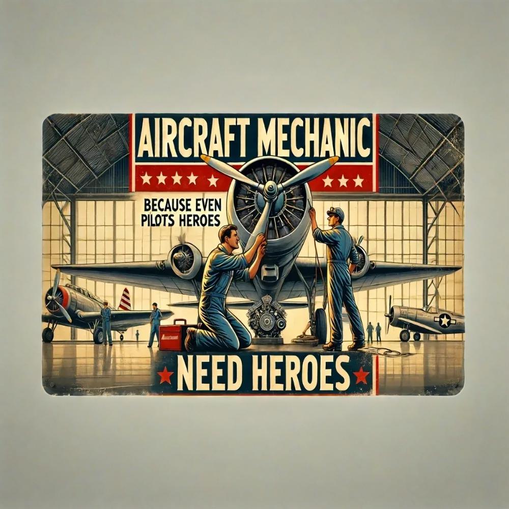 "АэроГардиан Про": Винтажная алюминиевая табличка «Авиамеханик» | Настенное искусство военной авиации для ангаров и зон технического обслуживания"