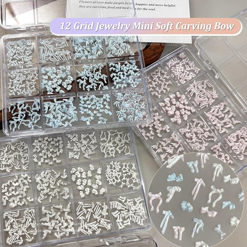 12 Grids Bow Mixed Mini Nail Art Rhinestone Decals Nails Art Design Decoration Charm Accessories
