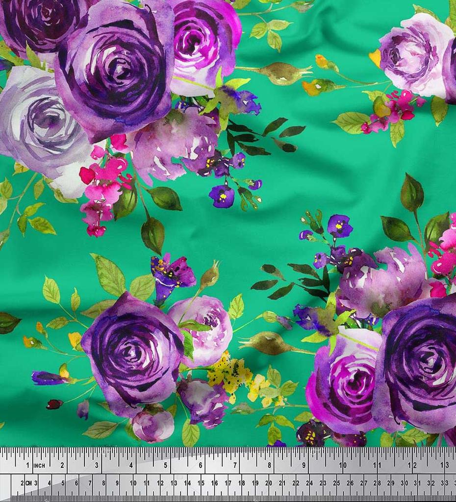 Soimoi Японский креп-атлас с принтом листьев и цветов розы по метрам 42 дюйма