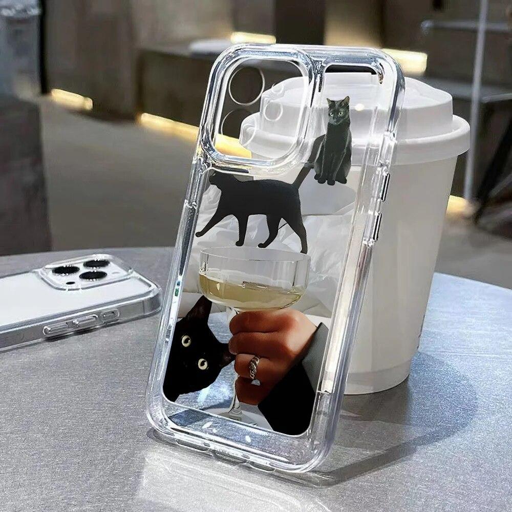 Чехол для телефона с черным котом для iPhone 15 14 Pro Max, чехол для iPhone 11 12 13 Pro Max XR X XS 7 8 14 15 Plus SE, силиконовый чехол с милым мультяшным рисунком
