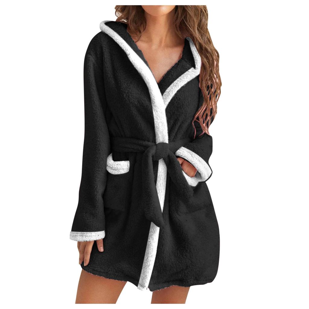 2026 Winter Warm Robe Hooded Fleece Pajamas Plush Sleepwear Flannel Bathrobe for Women