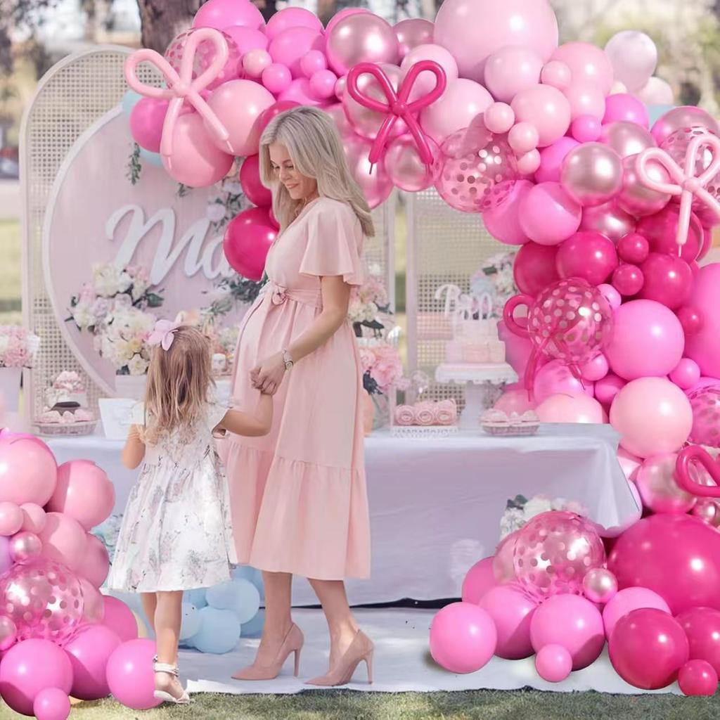 Pink Balloon Chain Set Metal Powder Balloon Set Wedding Party Decoration Balloon Yearly Arrangement Set