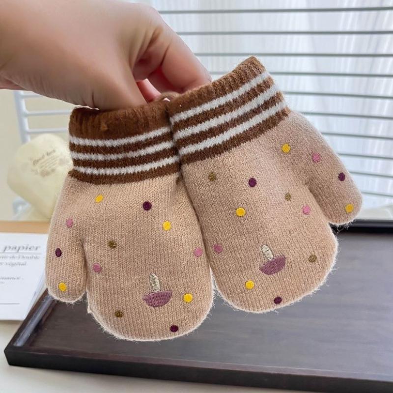 Милые цвета для девочек, мультяшный бантик, плюшевые, утолщенные, теплые перчатки, детские мягкие уличные ветрозащитные теплые перчатки, детские перчатки