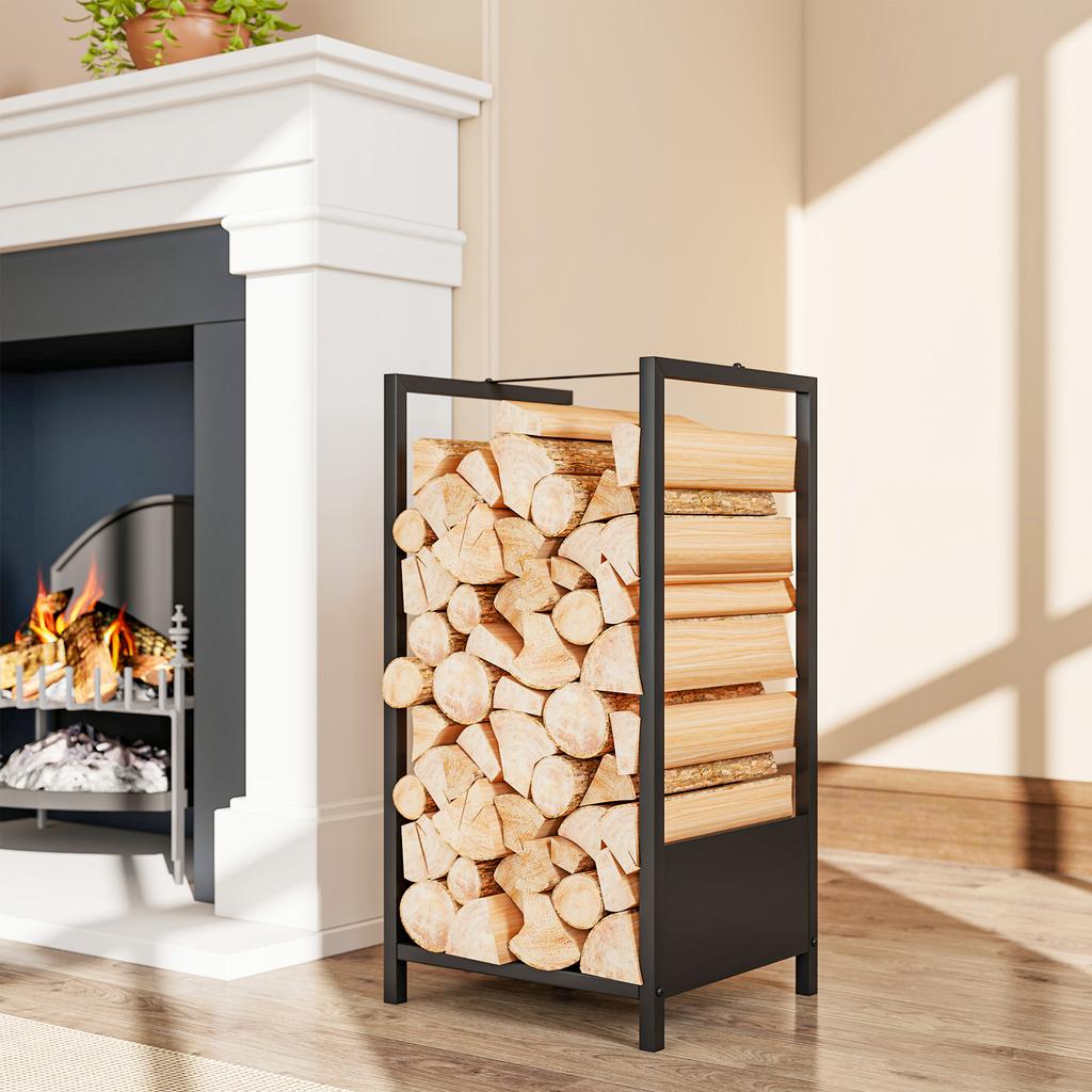 Indoor and Outdoor Steel Log Rack with Raised Base, 39x35x76cm, Black