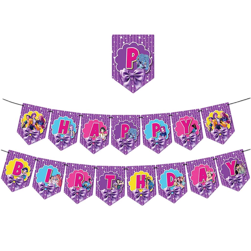 Birthday Theme Party Decoration Banner Pull Flag Cake Flag Balloon- Set