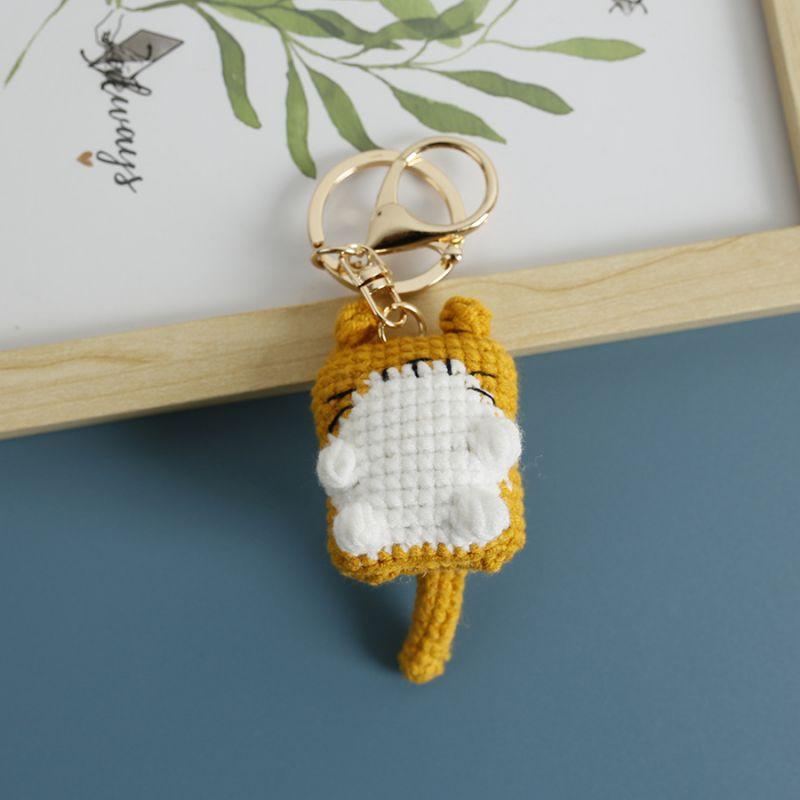 Handmaking Crochet Kitten Keyrings Cute Smiling Cat Doll Crochet Keychain Cartoon Kitten Series Knitting Doll Keychain Custom