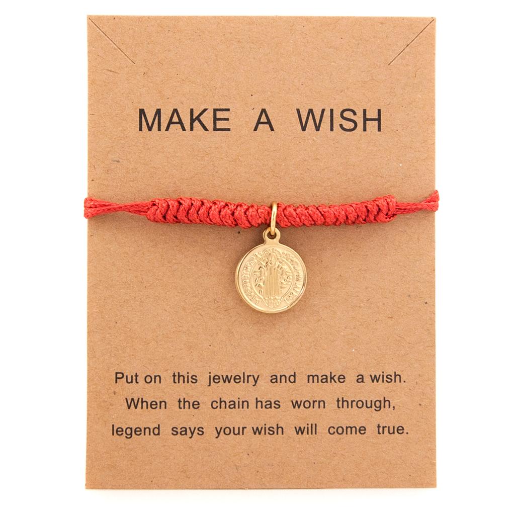 Lucky Coin Amulet Bracelet for Women Saint Benedict Our Lady Heart Charm Stainless Steel Jewelry Red String Rope Bracelet Gift